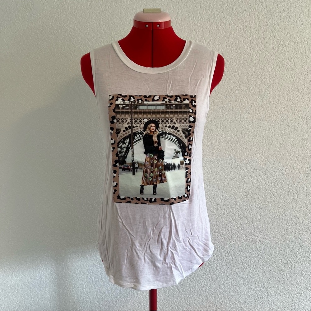 Love J Graphic White Sleeveless Tank Top Size XS